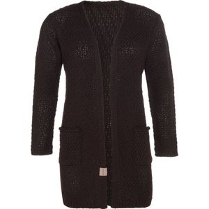 Knit Factory Luna Gebreid Vest Donkerbruin - Gebreide dames cardigan - Middellang vest reikend tot boven de knie - Donkerbruin damesvest gemaakt uit 30% wol en 70% acryl - 36/38 - Met steekzakken