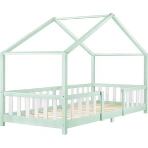 In And OutdoorMatch Kinderbed Kristoffer - Met valbeveiliging - 90x200 cm - Mint en Wit - Voor meisjes - Voor jongens - Voor kinderen