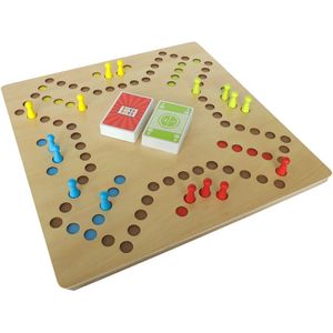 Keezen Keezenspel Hout Deluxe - Houten bordspel dubbelzijdig - 2 tot 6 spelers - 40 x 40 cm - met echte Keezen Speelkaarten