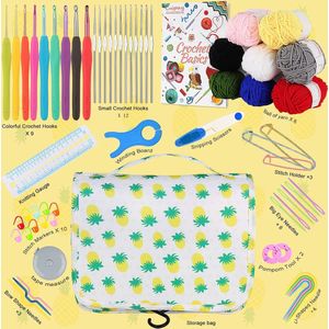 Haakkits voor beginners en volwassenen, haakset, breiset, haaknaaldenset met gehaakte tas, wol en instructies, brei- en haakset, kinderen, crotchet starter