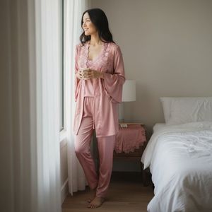 Satijnen 5-delige Pyjamaset Dames - Pink
