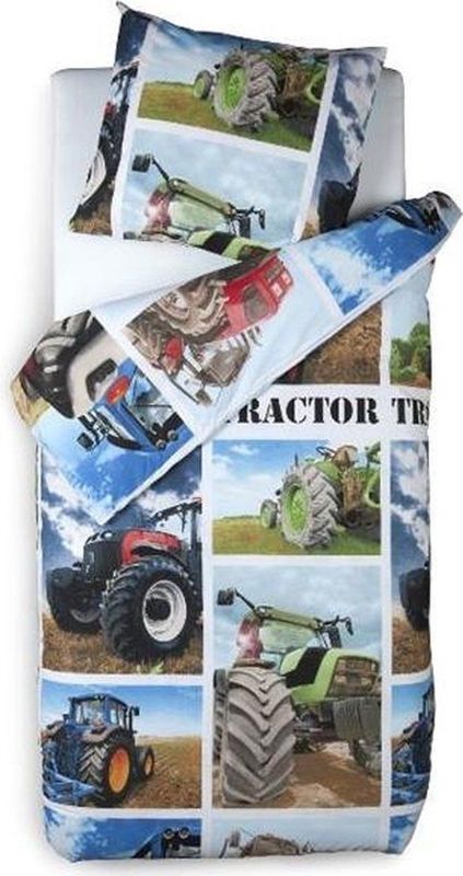 Snoozing Tractor - Flanel - Dekbedovertrek - Multi kleur - 120x150 cm + 1 kussensloop 60x70 cm