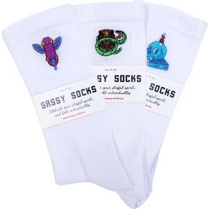 Sassy Socks - Time is Now 3pack - Sportsokken - Wit - Organisch Katoen - Heren en Dames - Maat 41-46