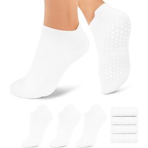 BOTC Gripsokken - Maat 35-42 - 3 Paar - Pilates sokken met antislipzolen - Antislipgrippers voor Dames - Wit