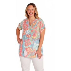 Lang los gebloemd T-shirt, korte mouwen