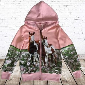 Roze meisjes vest met paarden f59 -s&C-86/92-Meisjes vest