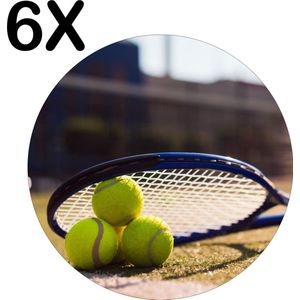 BWK Flexibele Ronde Placemat - Tennisballen Onder Tennis Racket - Set van 6 Placemats - 40x40 cm - PVC Doek - Afneembaar