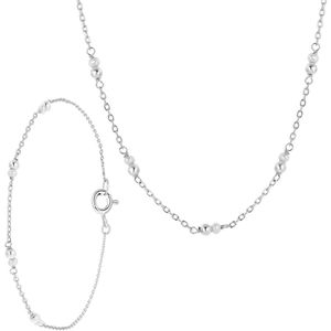 Lucardi Dames Zilveren set ketting en armband zoetwaterparel - Cadeau - Moederdag Set - 925 Zilver - Zilverkleurig
