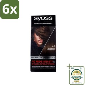 Syoss - Haarverf - 4-1 Middenbruin - Minder Haarbreuk - 1 Haarkleuring - Voordeelverpakking - 6 stuks - Middenbruin - Syoss