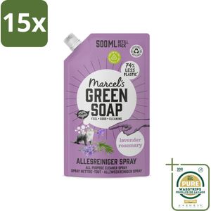 15 x Marcel's Green Soap - Allesreiniger Spray - Navulling - Lavendel & Rozemarijn - Frisse reiniging - 500 ml - Grootverpakking - Allesreiniger - Natuurlijke Reiniger - Biologische Reiniger - Vegan Reiniger - Lavendel En Rozemarijn