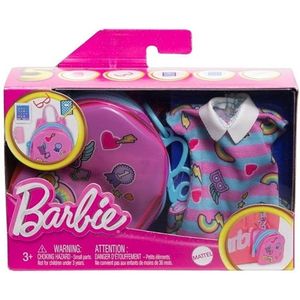 Barbie Kleding Outfit Poppen Accessoires Regenboog Jurk, Grote Tas, koffiebeker, bril, schrift, tablet en stylus