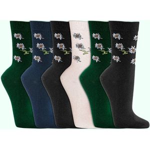 Damessokken | maat 35-38 | 3 kleuren | per 6 paar | hoog katoen gehalte | thema bloemen