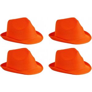 4x stuks trilby feesthoedje oranje voor volwassenen - Carnaval party verkleed hoeden
