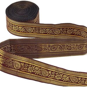 Tiroler lint etnische 33mm jacquard glitter metallic trim bloemen geweven versiering - donkerrood