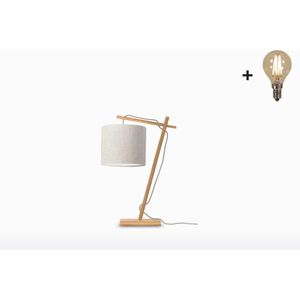 Tafellamp – ANDES – Naturel Bamboe - Licht Linnen - Met LED-lamp