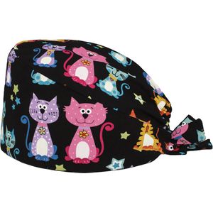 Scrub Cap Black with Cats