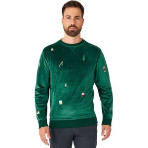 OppoSuits Deluxe Velvet Green - Xmas Icons - Heren Sweater - Kerst Trui - Groen - Maat L