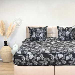 HappyBed Wasbaar dekbed zonder overtrek 240x220 + instopstrook - Bedrukt dekbed zonder hoes - Hoesloos Dekbed met Print - All year dekbed enkel - Lits Jumeaux - Black Leaves