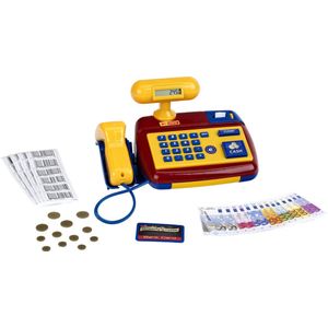 Klein Toys Elektronische kassa - echte scanner en rekenmachinefunctie - 26,5x17x14 cm - incl. gedrukte barcodes, creditcard, speelgeld en geluidseffecten - geel rood