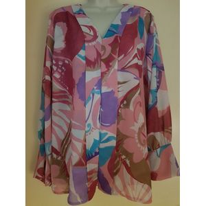 Dames blouses met print beige fuchsia roze, turqoise roze paars One size 40/46