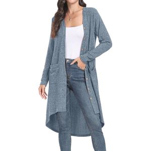 Dames Lange Lichtgewicht Cardigan met Lange Mouwen en Knopen