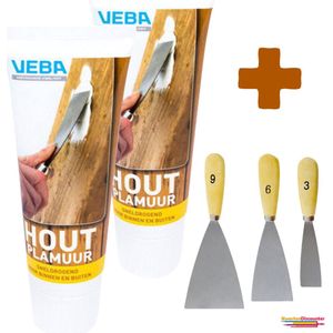 Houtplamuur - Houtvuller - 2 x 400gram - Inclusief KD Plamuurmes Set 3-Delig