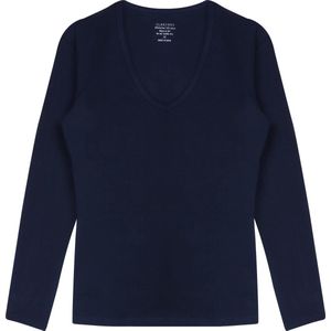 Claesen's dames Basics T-shirt (1-pack) - V-hals T-shirt lange mouw - blauw - Maat: L