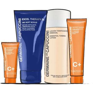 Germaine de Capuccini Reisset - My Travel 365 Zachte Scrub 50 ml + Verhelderende Crème 15 ml + Antioxidant Oogcontour 5 ml + Essentiële Toningslotion Droge en Gevoelige Huid 50 ml Reisset
