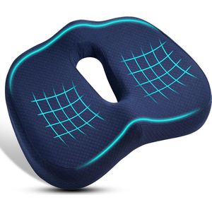 Orthopedisch Ergonomisch Zitkussen van Memory Foam - Comfortabel Kussen voor Kantoorstoel, Rolstoel en Autostoel - Verlicht Stuitbeen-, Ischias-, Aambeien- en Rugpijn (Blauw - L)