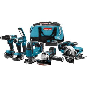 Makita DLX6082T Comboset - 18v Li-ion met 3x 5.0Ah accu's - voor (klop)boren, (slag)schroeven, zagen en slijpen