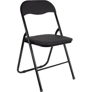 EASTWALL Klapstoel Premium – Vouwstoel – Bijzetstoel Binnen – tot 90kg belastbaar – 43cm zithoogte - Staal/katoen/PVC - Zwart