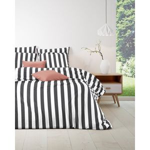 Mistral Home - DEKBEDOVERTREK - katoen renforcé - 200 x 200 cm + 2x 65 x 65 cm - tweepersoons - strepen - zwart
