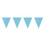 3x Lichtblauwe glitter vlaggenlijn / slingers / vlaggetjes 10 meter - babyshower/geboorte jongen