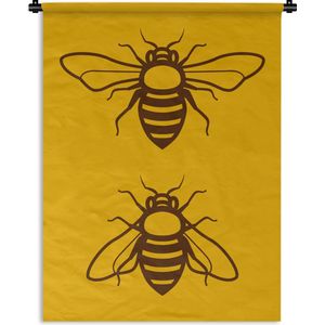 Wandkleed Bijen Illustratie - Illustratie van twee bijen op gele achtergrond Wandkleed katoen 120x160 cm - Wandtapijt met foto XXL / Groot formaat!