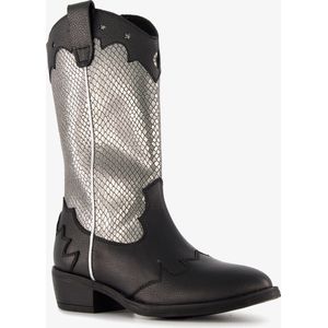 Groot leren meisjes cowboy western laarzen zwart zilver - Maat 33 - Uitneembare zool