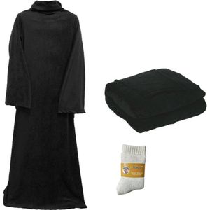 XXL Plaid met Mouwen & Merino Wol Huissokken - Dames & Heren One Size Fits All - Hoodie – Oversized Trui – Sokken & Deken – Unisex – Eén maat