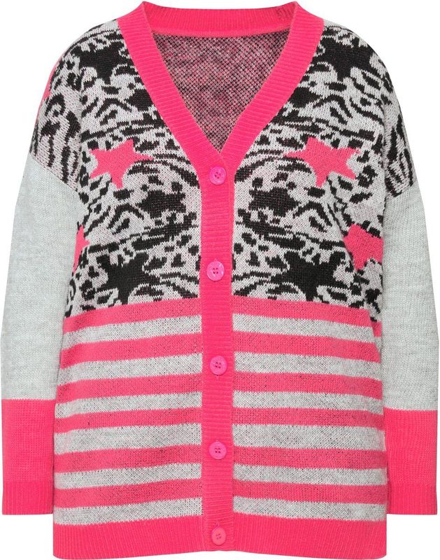Angel of Style - Dames - Vest motiefmix lange mouwen - Hibiscusrood - Maat 42+