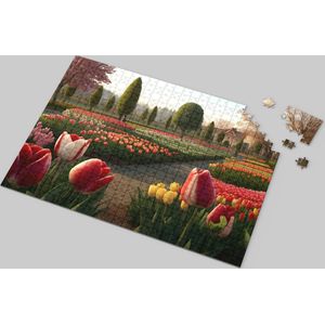 Tulpen Puzzel - Tulpenpark - Landschap - Prachtig Tulpenthema - Betoverende Bloemenpuzzel - Hoogwaardige Kartonnen Puzzel - Ontspannende Activiteit - Tulpenliefhebbers Puzzel - Kleurrijk en Gedetailleerd - 1000 Stukjes