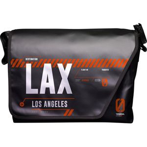 Schoudertas heren crossbody Airbag LAX Los Angeles - Canvas - Laptoptas 15 of 17 inch - Zwart/Oranje