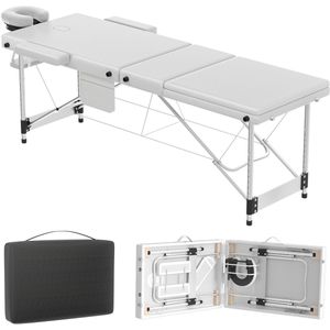 Aufun Mobiele Massagetafel, 3-Zone Opvouwbare, In Hoogte Verstelbare Aluminium Massagetafel, Massagetafel en Beautystoel, Ruim en Draagbaar, Inclusief Accessoires, Hoofdsteun, Armleuningen en Draagtas, Wit