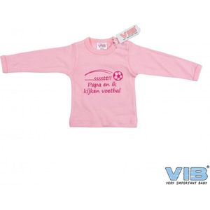 VIB® - Baby T-Shirt SSST Papa en ik kijken voetbal (Roze)-(3-6 mnd) - Babykleertjes - Baby cadeau