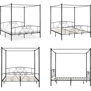 vidaXL Hemelbedframe metaal zwart 200x200 cm - Bedframe - Bedframes - Tweepersoonsbed - Tweepersoonsbedden