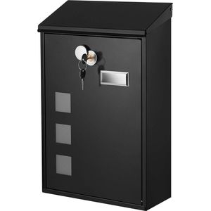 Brievenbus aan de wand met venster en naamplaathouder - Slot met koperen slotcilinder - Afsluitbaar - Eenvoudige installatie - Zwart - GMB031B02