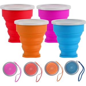 Allecto Plus - Opvouwbare Siliconen Bekers (4 stuks) | Met Deksel | Reisbeker | Herbruikbaar | Draagbaar | Buiten, Camping, Picknick, Wandelen, Reizen