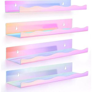 Schitterende zwevende planken [4-pack] - regenboogrek zwevend - acryl wandset voor speelgoed, verzamelstukken - wandrek badkamer, slaapkamer, kinderkamer - 40 cm lang