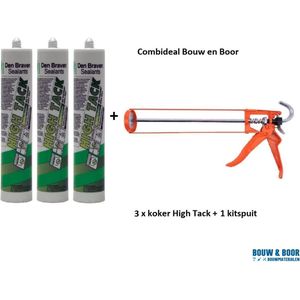 A20 Bouwmaterialen -Combideal- Zwaluw Den Braven High Tack lijmkit - montagekit - 3 x wit - 290 ml koker + 1 x Kitspuit metaal zwart of oranje