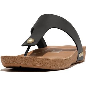 FitFlop Iqushion Leather Toe-Post Sandals ZWART - Maat 42