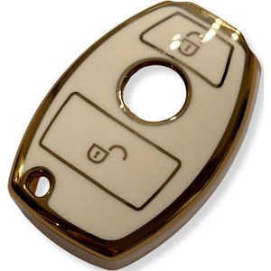 Sleutelcover voor Mercedes Benz, Sleutelhoesje, Key Case for Mercedes Benz, Autosleutel Hoesje Geschikt Voor Mercedes Benz ( 2009 - 2017 ) A, B, C, E, S Class, GLA, GLK, Vito, GLC, W211, W212, W203, W204, Wit - Goud