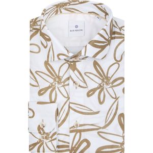 SINGLES DAY! Blue Industry - Overhemd Linnen Bloemen Beige - Heren - Maat 39 - Slim-fit