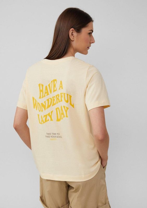 T-shirt - Beige - Relaxed Fit - Katoen Jersey - Print op Voor- en Achterkant